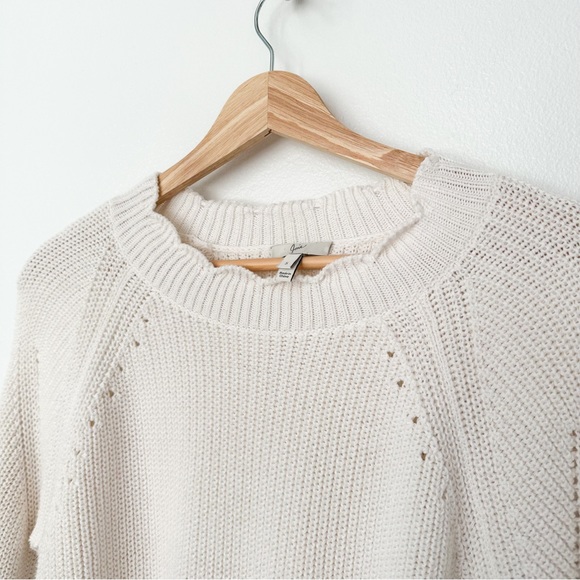 Joie Anthropologie Cream Adanya Lace-Up Sides Knit Sweater Scalloped — S - Picture 4 of 7